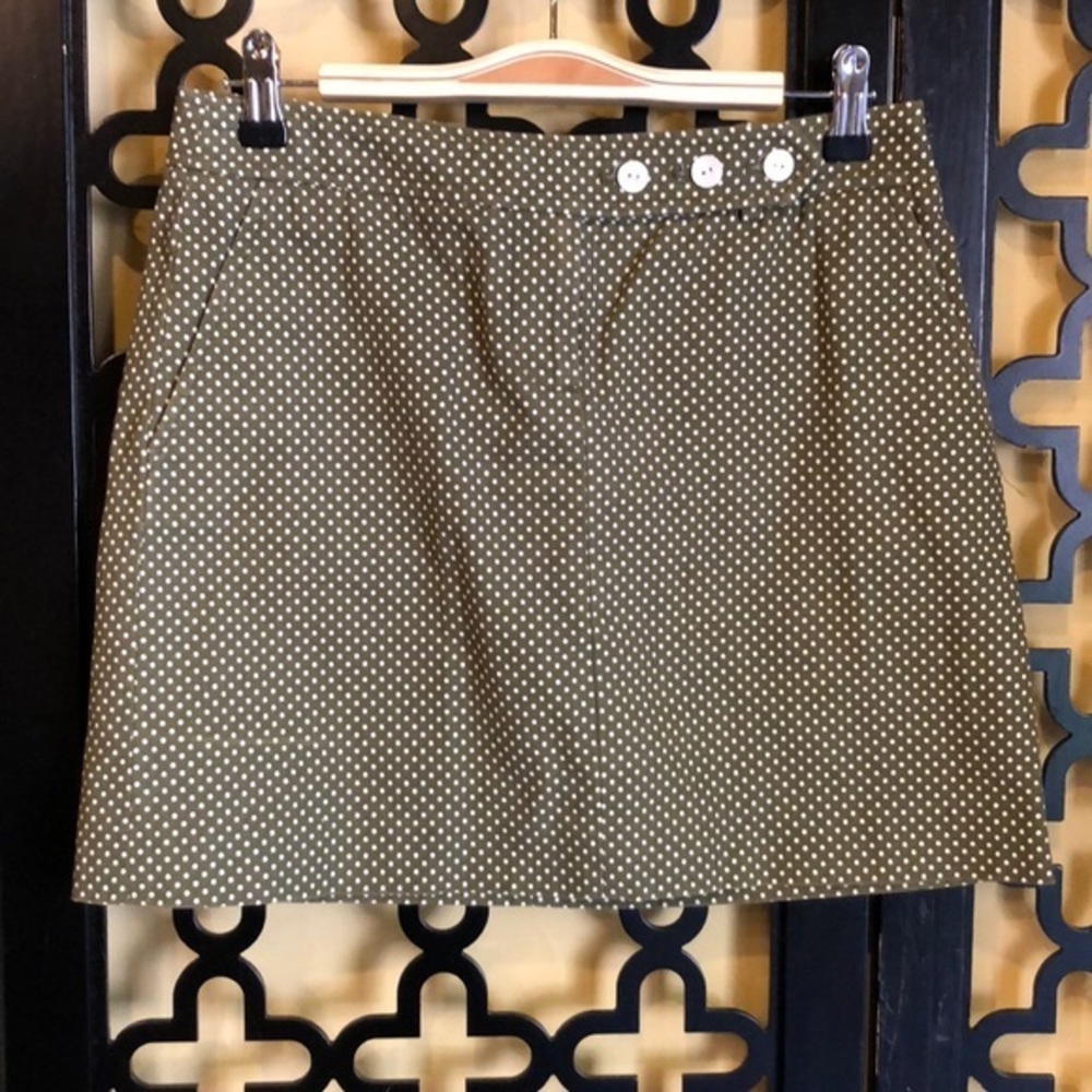 J.CREW 100% COTTON FOREST‎ GREEN POLKA DOT MINI SKIRT Size 2